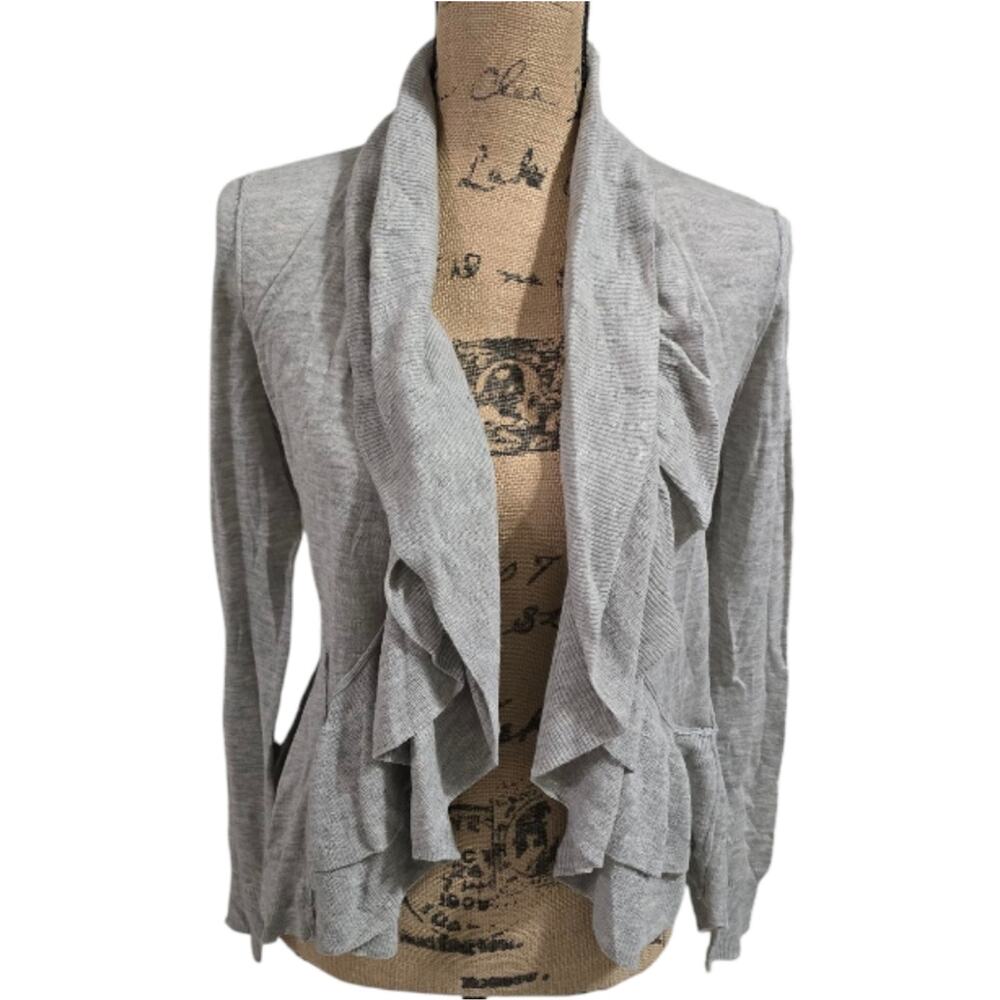 Rebecca Taylor Gray Ruffle‎ Front Women's Cardigan Sweater Size Small